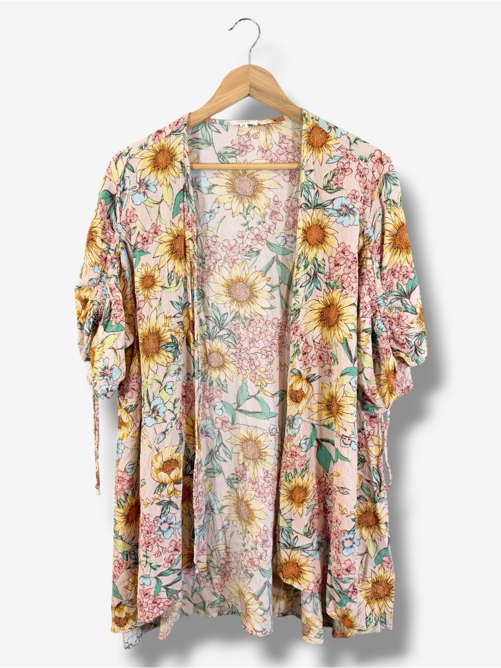 Maurices Pink Floral Kimono Swim Coverup 1X Yellow Gauze Cotton Vacation Casual